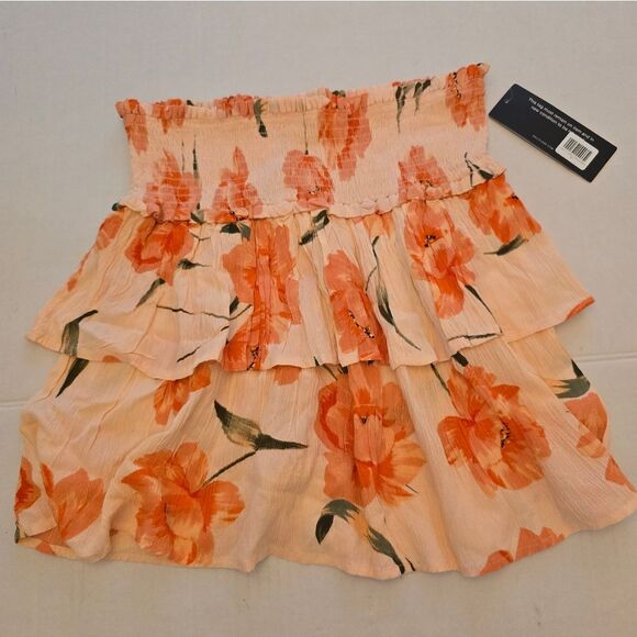 NWT Bila 77 Orange Floral Mini Skirt Smocked Waist Size Medium - Picture 7 of 10